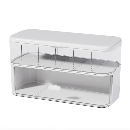 Image of ZORBES Cable Storage Box, Double Layer Clear Wire Organiser With Drawer | Sort Charging Leads and Stationery, Reduce Desk Clutter, Clear Body, Double Layer Compartments, After-Sales Support