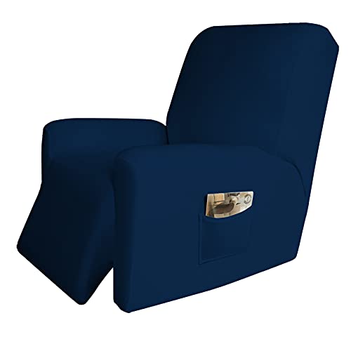 Image of Easy-Going 4 Pieces Microfiber Stretch Recliner Slipcover - Spandex Soft Fitted Sofa Couch Cover, Washable Furniture Protector with Elastic Bottom for Kids, Pet(Recliner, Navy)