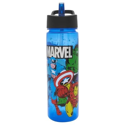 Marvel Avengers 600ml Kids Water Bottle with Straw Cover