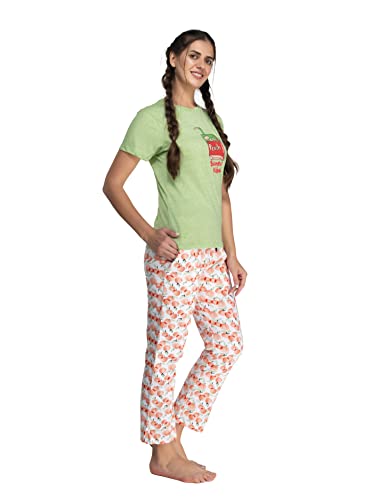 Image of Evolove Women's Cotton Round Neck Short SleevesNight Suit Set /Top Pyjama Set Super Soft Comfortable (Nightsuit-Round-HS-4)