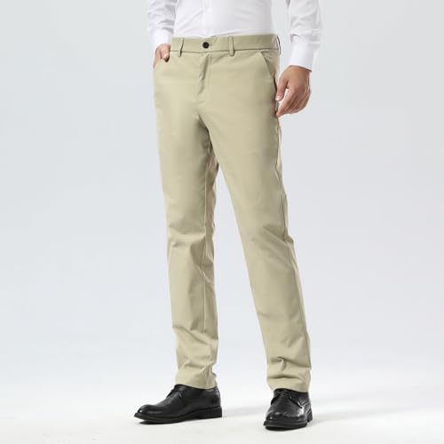 Image of Plaid&Plain Men's Slim Fit Dress Pants Stretch Khaki Pants Wrinkle Free
