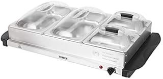 Tower Four Buffet Server and Plate Warmer with 2 x 2.4 and 2 x 1.2 Litre Trays Capacity, 300 W, Stainless Steel
