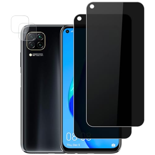 Vuciya Pack 2 Privacidad Protector de Pantalla para Huawei P40 lite Vidrio templado +2 Protector de Lente de Cámara Antihuellas Antiarañazos HD Alta Sensibilidad