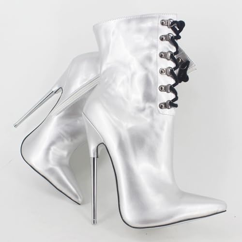 Bottines talons 18cm argent métallisé bout pointu low boots 38