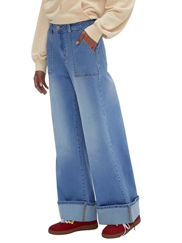 CIDER Women's Middle Waist Wide Leg Jeans Casual Stylish Denim Pants Trousers3