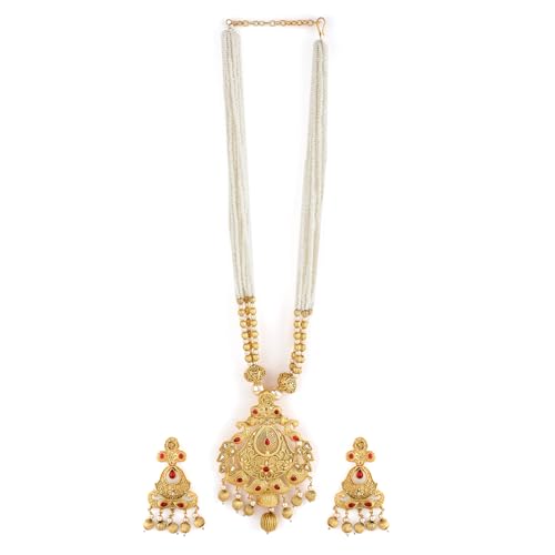 Image of Rubans Long Necklace Set Gold Plated Traditional Stylish Multicolour Jewellery Gift for Women & Girls