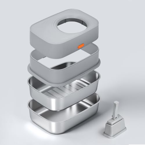 Arenero de Acero Inoxidable para Gatos Grandes miniatura 1
