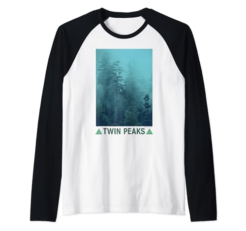 Twin Peaks Green Foggy Mountainside Raglan Baseball Tee, Black