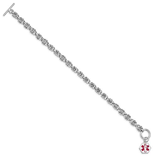 Solid 925 Sterling Silver Engravable Enamel Hexagon RN Registered Nurse Caduceus Symbol Medical ID Emergency Alert Bracelet Engravable Identification Name Bar Tag 8.75\" (Width = 16mm) - Thumbnail 4