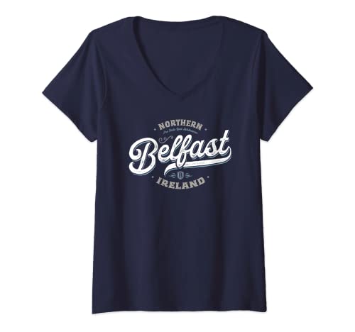 Donna Belfast Irlanda del Nord - Capitale Vintage Retro City Travel Maglietta con Collo a V