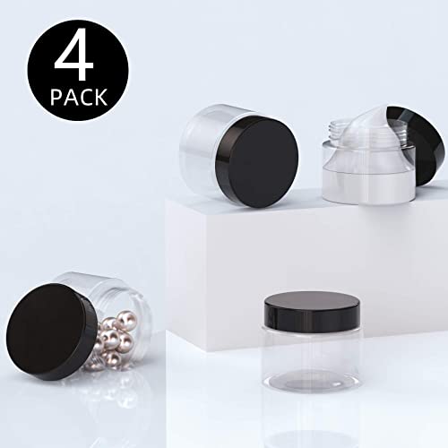 4 Pieces Round Clear Wide-Mouth Leak Proof Plastic Container Jars With Lids For Travel Storage Makeup Beauty Products Face Creams Oils Salves Ointments Diy Slime Making Or Others (Black, 2 Ounce) #TOP1