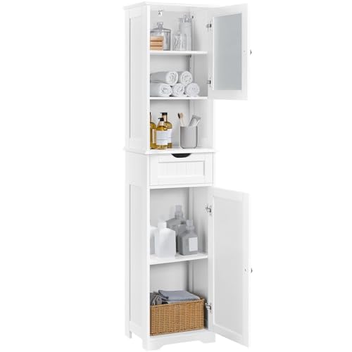Yaheetech Meuble Colonne de Salle de Bain Armoire Cuisine avec Porte en Verre Compartiment Ouvert 1...