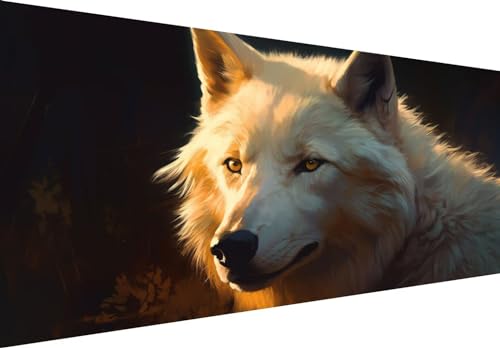 Loup Blanc Art Diamant Kit Complet 200x100cm pour Éviter le Stress et Décorer les Grands Murs