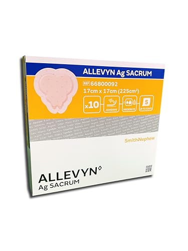Smith & Nephew Allevyn Ag Sacrum – Apósito de Espuma Antimicrobiano con Plata, Ajuste Anatómico para Sacro, 17 x 17 cm, Paquete de 10.