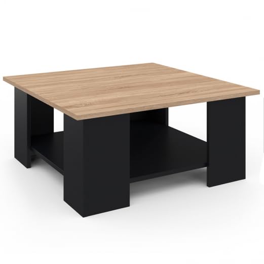 IDMarket - Table Basse carrée ELI Noire Plateau façon hêtre