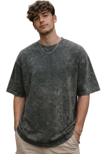 Image of boffi ... 100% Cotton Oversized T-Shirt Unisex Drop Shoulder Dye Washed Street Look Black Pack of 1