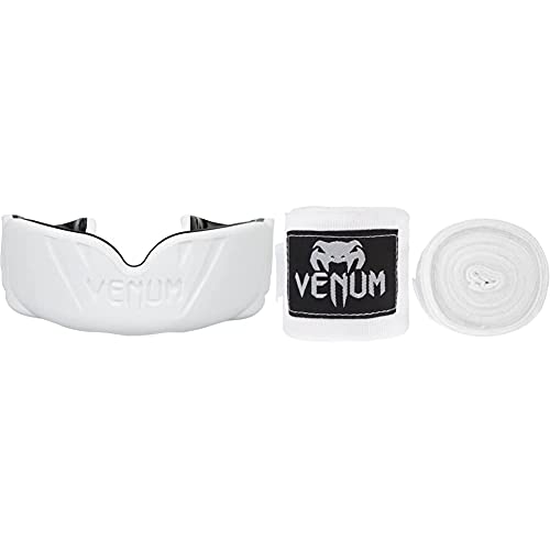 VENUM Challenger Protector de Dientes, Unisex Adulto, Blanco/Negro, Talla Única + Kontact Vendas de Boxeo, Unisex Adulto