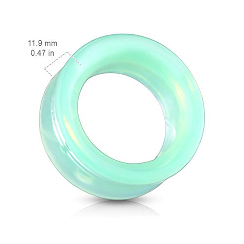 Pierced Owl - Green Opalite Glass Double Flared Saddle Tunnel Plug Earrings, Sold as a Pair2