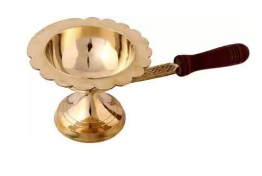 UAPAN Wooden Handle Brass Table Diya for Home I Temple and Shop Brass Table Diya (Height: 2.25 inch)-image-49