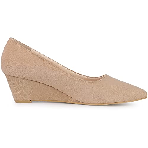 Allegra K Allegra K Women's Pointy Toe Slip on Wedges Heels Khaki Pumps 8 m US