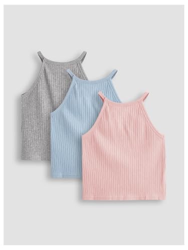 Milumia Girl 3 Piece Tank Tops Rib Knit Sleeveless Basic Solid Halter Tops2
