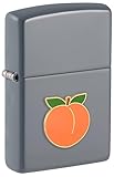 Zippo Sturmfeuerzeug - Foodie Pfirsich, Flat Grey, Emblem - Nachfüllbar - Wiederverwendbar - Windfestes Design - Geschenkbox - Made in USA