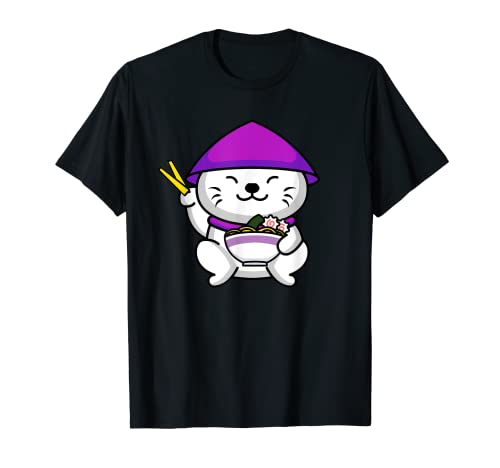 Lindo regalo de anime de ramen kawaii de gato de Maneki Neko Camiseta