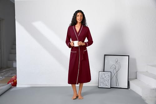 Image of Ekouaer Womens Robe Long Bathrobe Lightweight Soft Knit Kimono Robes Ladies Casual Sleepwear S-3XL
