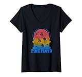 Womens Pink Floyd Snow Globe Faces V-Neck T-Shirt