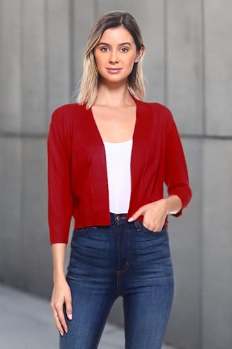 Image of Cielo Women's Soft Solid Open Front 3 /4 Sleeve Sweater Cardigan