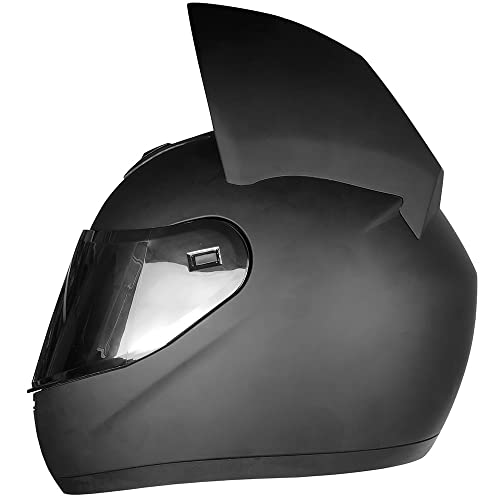 Cat Ear Motorcycle Helmet Full Helmet Youth Men And Women Racing Motocross Casco (Medium, Matte Black) #TOP2