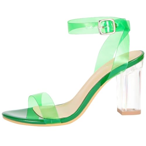 Image of ZriEy Clear Block Sandals Chunky Heels for Women 3.35 Inch Open Toe Adjustable Ankle Strap Pump Sandals for Weddings Parties Daily Wear