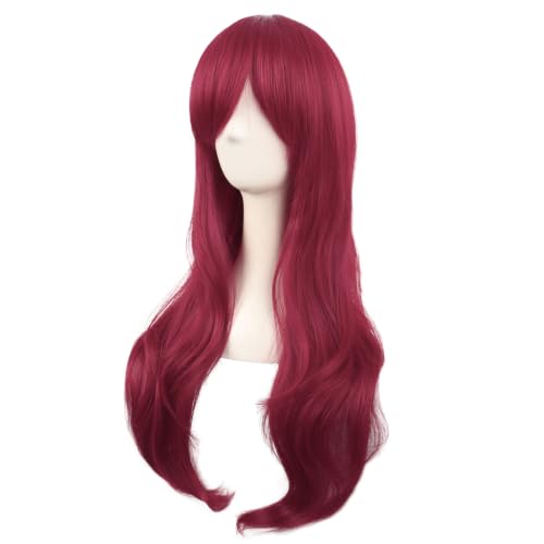 Image of MapofBeauty 28 Inch /70 cm Women Side Bangs Long Curly Hair Cosplay Synthetic Wig (Blood Red)