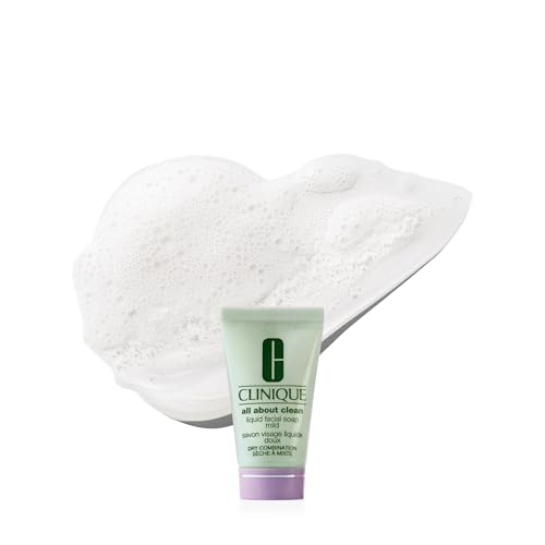 Clinique 3-Step All About Clean Liquid Gentle Facial Cleanser Soap | Face Wash For Dry Combination Skin | Type 2, Mini Travel Size, 1 Fl Oz