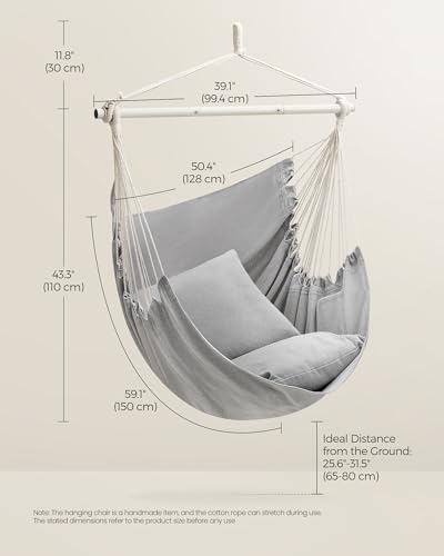Image of SONGMICS Hammock Chair, Load Capacity 500 lb, Hanging Chair with 2 Cushions, Large Hammock Swing with Chain and Pocket, for Indoor, Outdoor, Living Room, Bedroom, Dove Gray UGDC197G01