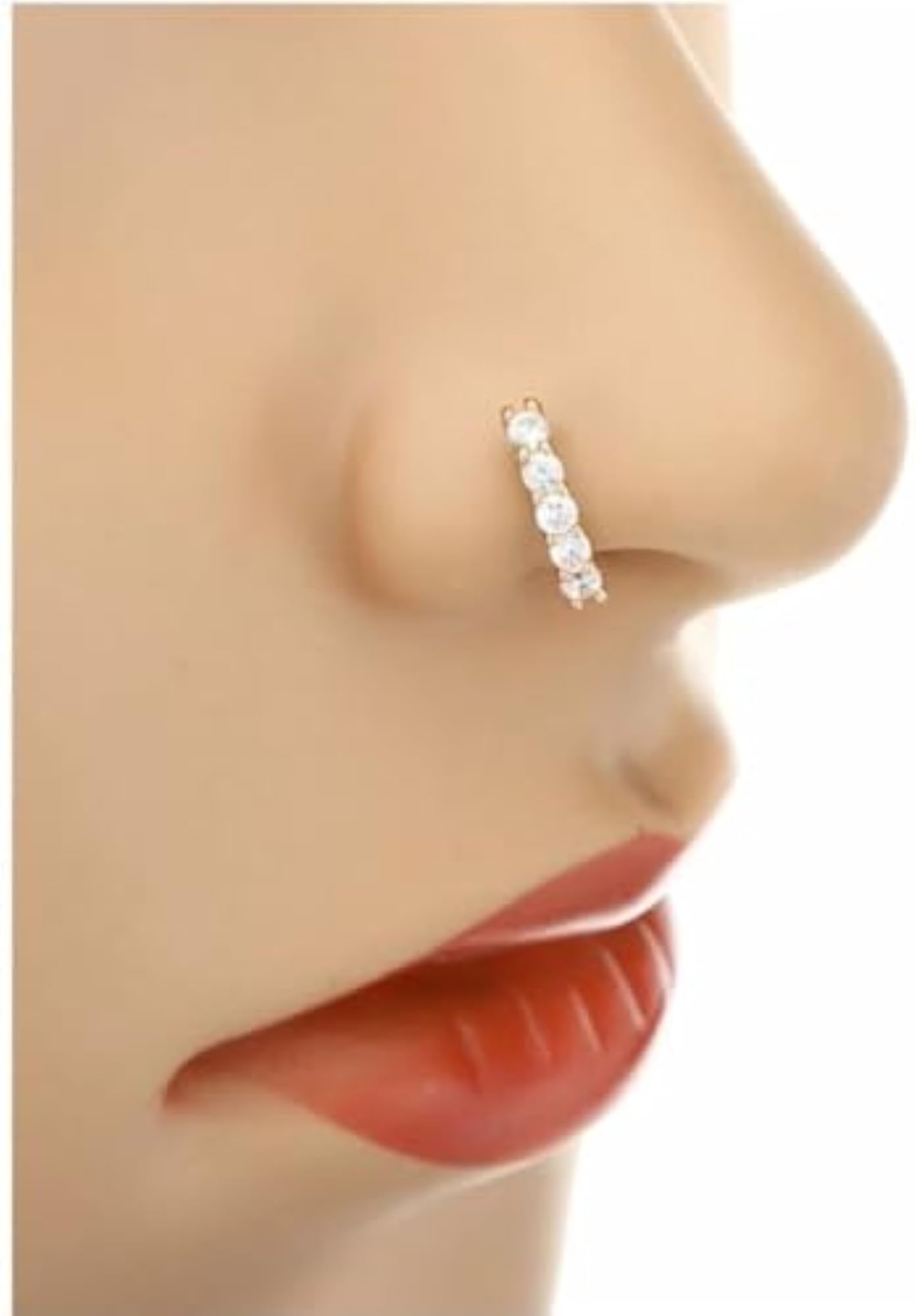 Gold-Plated Metal Nose Ring with Diamond Accents