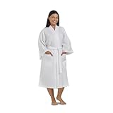 Waffle Robe for Women by BOCA TERRY, Soft Cotton Spa Robes for Summer, Lightweight Women's Knit Waffle Bathrobe, Kimono Style Bathrobes, White 2X (XXL)