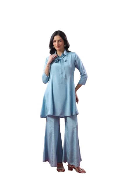 jisora Women's Blue Solid Russian Silk Co-ord Set-picture-46