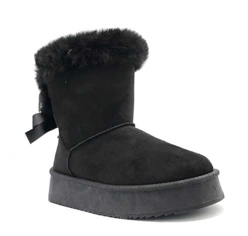 REDVOLUTION Women's Classic Fuzzy Platform Boot Fringe Accent Snow Boots Butterfly Bow-Accent Fashion Boots with Anti-Slip Outsole Outdoor2