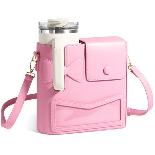 belle&birdie Water Bottle Carrier Bag with Phone Pocket for Stanley Cup 40/30 oz, 5 Compartments & Adjustable Strap, Portable Crossbody Water Bottle accessories Holder for Outdoor, Gym, Travel