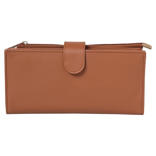 Women's Clutch Wallet | Two-Fold Design | Premium Vegan Leather | Holds Up to 10 Cards & 1 ID Slot | 2 Note Compartments & 1 Coin Pocket | Magnetic Closure | Tan