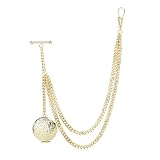 Orologio da tasca Albert fatto a mano, accessorio vintage con barra a T, catena con ciondolo a medaglione in argento e ottone placcato oro 18 carati, doppia maglia, regalo per papà e marito, Large
