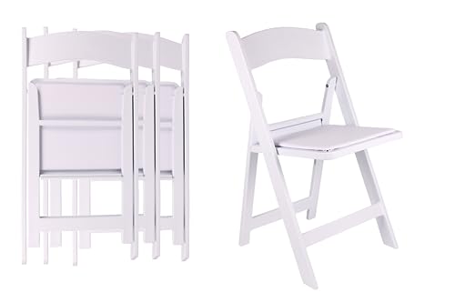 BTEXPERT Set of 4 White Resin Folding Event Chairs - 1000 lb Weight Capacity Padded Seats Stackable Lightweight & Durable Indoor/Outdoor for Home Dining Party Wedding Picnic Camping Church