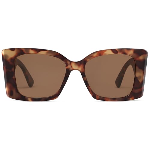 SOJOS Sunglasses for Women & Men Square Wide Thick Frame Shades Retro Trendy Fashion UV Protection SJ23493