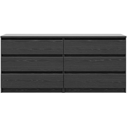 Maykoosh Seaside Style Cottage 6 Drawer Functional and Stylish Double Dresser in Truffle Color, Glossy Finish - 19.7" D x 60.5" W x 28" H - Color:Gloss White Black Woodgrain Cover