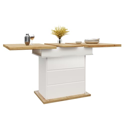 Table à manger extensible avec rangement et fermeture douce blanche