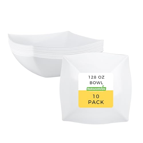 Restaurantware Moderna 128 Ounce Fancy Plastic Bowls 10 Square Disposable Salad Bowls - Durable Heavy-duty Clear Plastic Bowls For Warm And Cold Foods