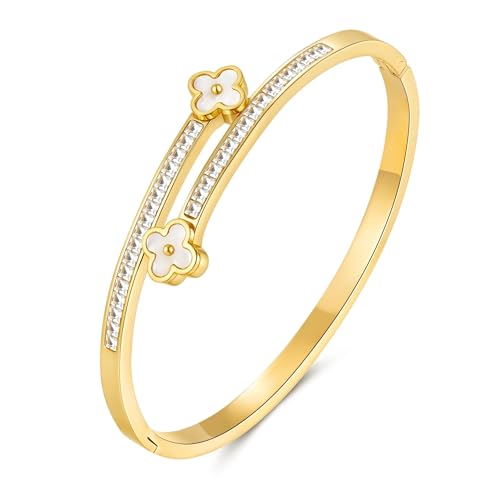 Joo&Rind Pulsera Trébol Dorada para Mujer con Circonitas Cúbicas