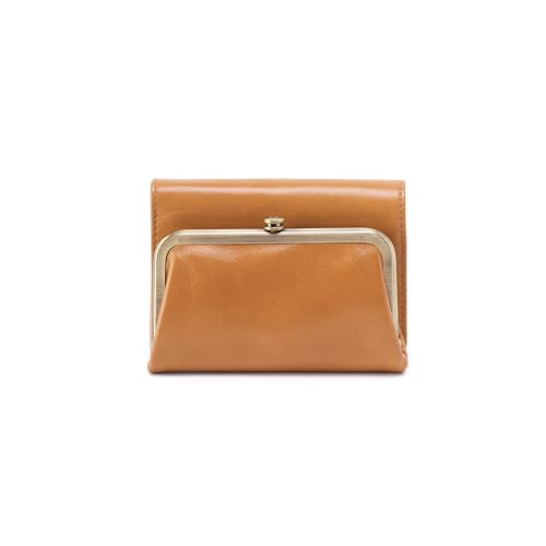 Image of HOBO Robin Women Leather Wallet Trifold with Hidden Magnetic Closure, ID Window, Zip Coin Pocket, 4 Card Slots & Vintage Frame Design, Compact Carry - Natural