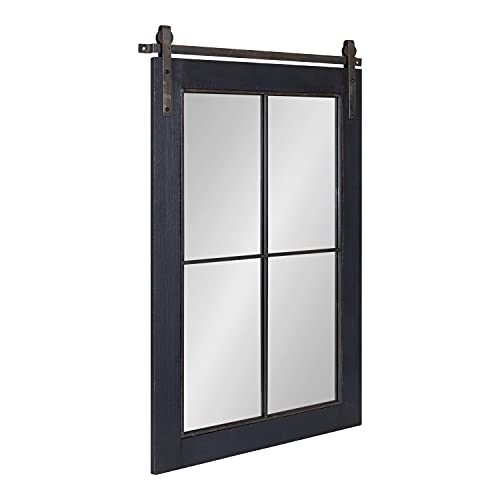 Kate and Laurel Cates Farmhouse Window Wall Mirror 22 x 37 Black Sophisticated 4 Pane Panel Mirror for Wall